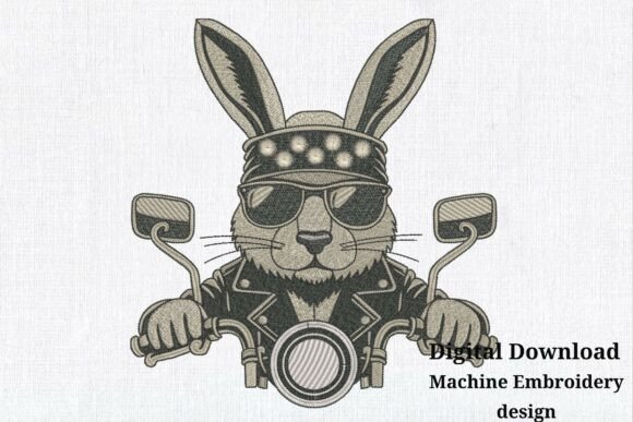 Bunny Embroidery Design Biker Rocker