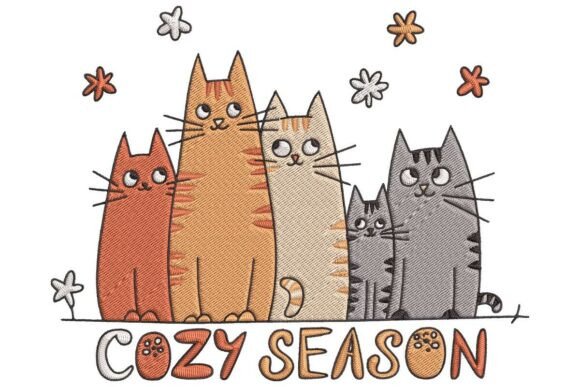 Cozy Season Tabby Cats Embroidery Design