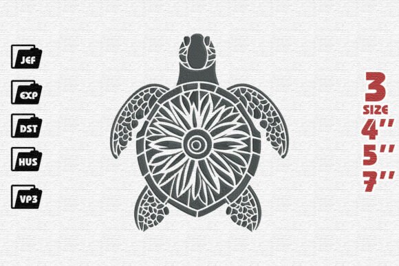 Ornate Mandala Sea Turtle Embroidery Design