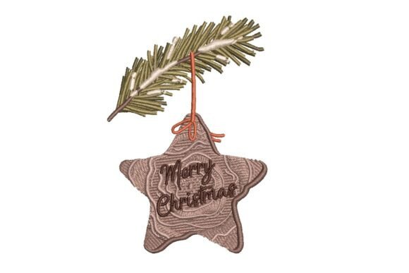 Rustic Wooden Star Christmas Ornament Embroidery